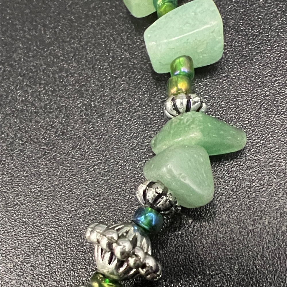 Artisan Handmade Green Stone 20” Necklace with Silver Medallion Pendant - Picture 6 of 10
